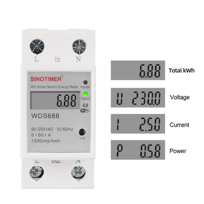 SINOTIMER WDS688 Smart WiFi Single-Phase Power Meter Mobile APP Home Rail Meter 5-60A 230V, WDS688