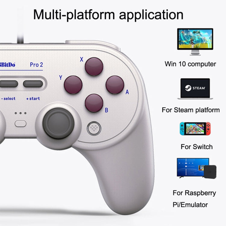 Manette filaire 8Bitdo Pro 2 pour Switch, blanche, grise