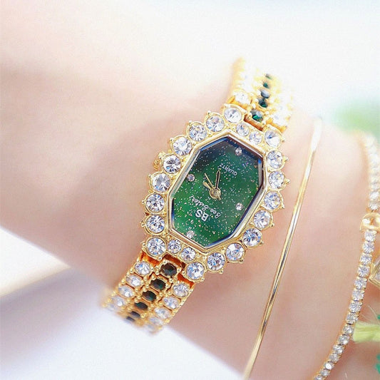 Montre femme BS Bee Sister FA1581 Niche Glitter Full Diamond, vert doré, bleu argenté, rose café, vert argenté