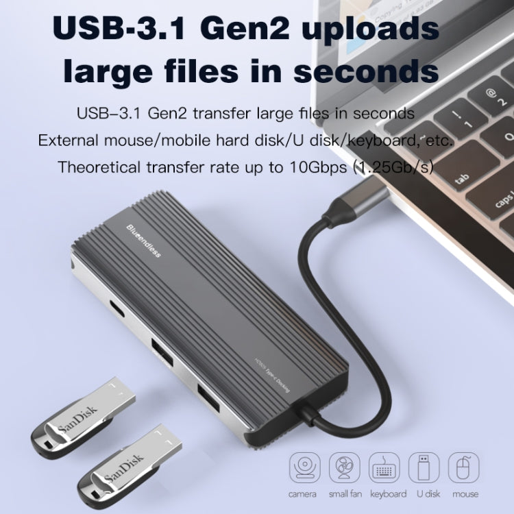 Blueendless 8K/30Hz Type-C To Gigabit Ethernet USB3.1 Docking Station