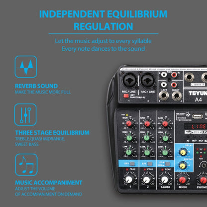 TEYUN A4 4-way Small Microphone Digital Mixer Live Recording Effector