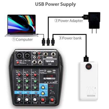 TEYUN A4 4-way Small Microphone Digital Mixer Live Recording Effector