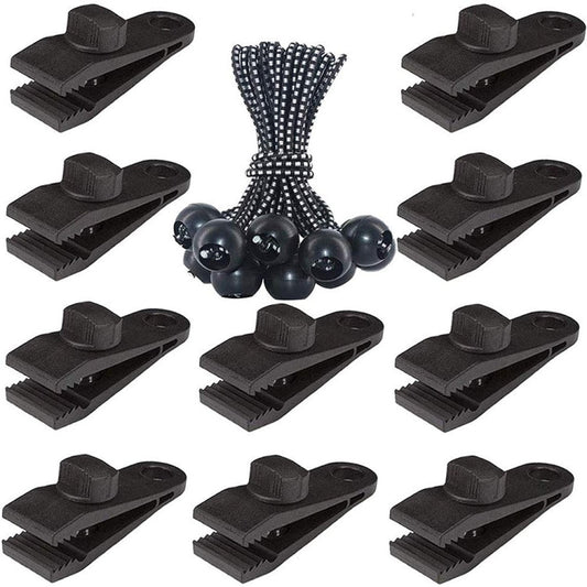 Outdoor Camping Windproof Canopy Fixed Tent Clip Rope Buckle Quick Hanging Set, 10 Clips+10 Ropes, 10 Clips+10 Black Ropes, 10 Clips+10 Black Ropes+10 Silver Buckles, 10 Clips+10 Elastic Ropes+10 Black Buckles