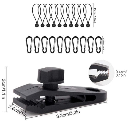 Outdoor Camping Windproof Canopy Fixed Tent Clip Rope Buckle Quick Hanging Set, 10 Clips+10 Ropes, 10 Clips+10 Black Ropes, 10 Clips+10 Black Ropes+10 Silver Buckles, 10 Clips+10 Elastic Ropes+10 Black Buckles                                           ...