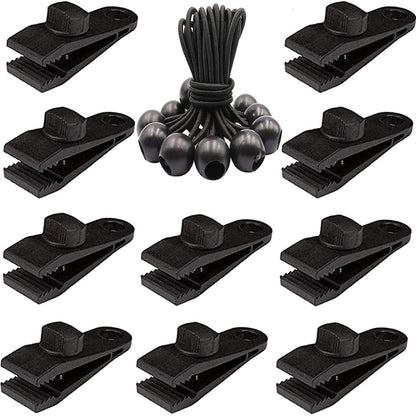 Outdoor Camping Windproof Canopy Fixed Tent Clip Rope Buckle Quick Hanging Set, 10 Clips+10 Ropes, 10 Clips+10 Black Ropes, 10 Clips+10 Black Ropes+10 Silver Buckles, 10 Clips+10 Elastic Ropes+10 Black Buckles                                           ...