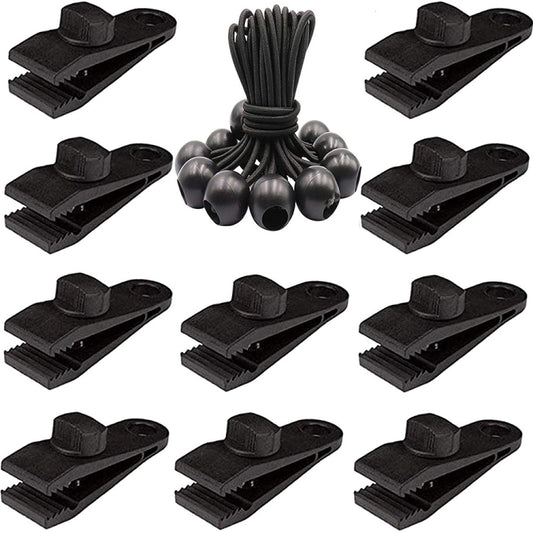 Outdoor Camping Windproof Canopy Fixed Tent Clip Rope Buckle Quick Hanging Set, 10 Clips+10 Ropes, 10 Clips+10 Black Ropes, 10 Clips+10 Black Ropes+10 Silver Buckles, 10 Clips+10 Elastic Ropes+10 Black Buckles                                           ...