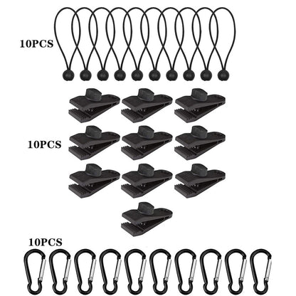 Outdoor Camping Windproof Canopy Fixed Tent Clip Rope Buckle Quick Hanging Set, 10 Clips+10 Ropes, 10 Clips+10 Black Ropes, 10 Clips+10 Black Ropes+10 Silver Buckles, 10 Clips+10 Elastic Ropes+10 Black Buckles                                           ...