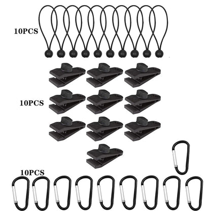 Outdoor Camping Windproof Canopy Fixed Tent Clip Rope Buckle Quick Hanging Set, 10 Clips+10 Ropes, 10 Clips+10 Black Ropes, 10 Clips+10 Black Ropes+10 Silver Buckles, 10 Clips+10 Elastic Ropes+10 Black Buckles                                           ...