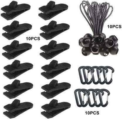 Outdoor Camping Windproof Canopy Fixed Tent Clip Rope Buckle Quick Hanging Set, 10 Clips+10 Ropes, 10 Clips+10 Black Ropes, 10 Clips+10 Black Ropes+10 Silver Buckles, 10 Clips+10 Elastic Ropes+10 Black Buckles                                           ...