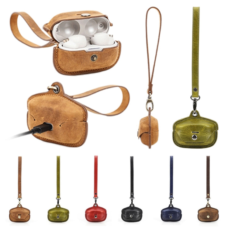 Crazy Horse Leather Wireless Bluetooth Earphone Cover For Sony WF-1000XM4, Brown, Coffee, Blue, Green, Red, Black