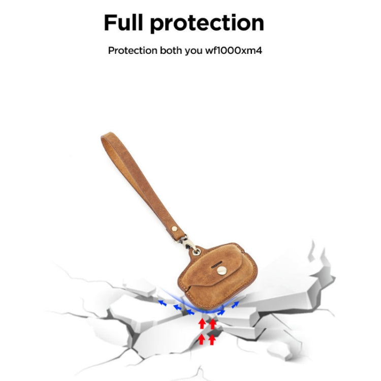 Crazy Horse Leather Wireless Bluetooth Earphone Cover For Sony WF-1000XM4, Brown, Coffee, Blue, Green, Red, Black