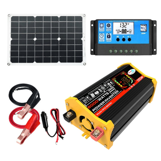 Inversor generador solar doméstico + controlador de 30 A + panel solar de 18 W y 12 V. Especificaciones: negro (12 V a 220 V), negro (12 V a 110 V), amarillo (12 V a 220 V), amarillo (12 V a 110 V).