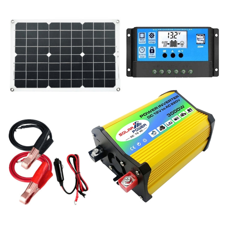 Home Solar Generator Inverter+30A Controller+18W 12V Solar Panel, Specification:, Black 12V To 220V, Black 12V To 110V, Yellow 12V To 220V, Yellow 12V To 110V