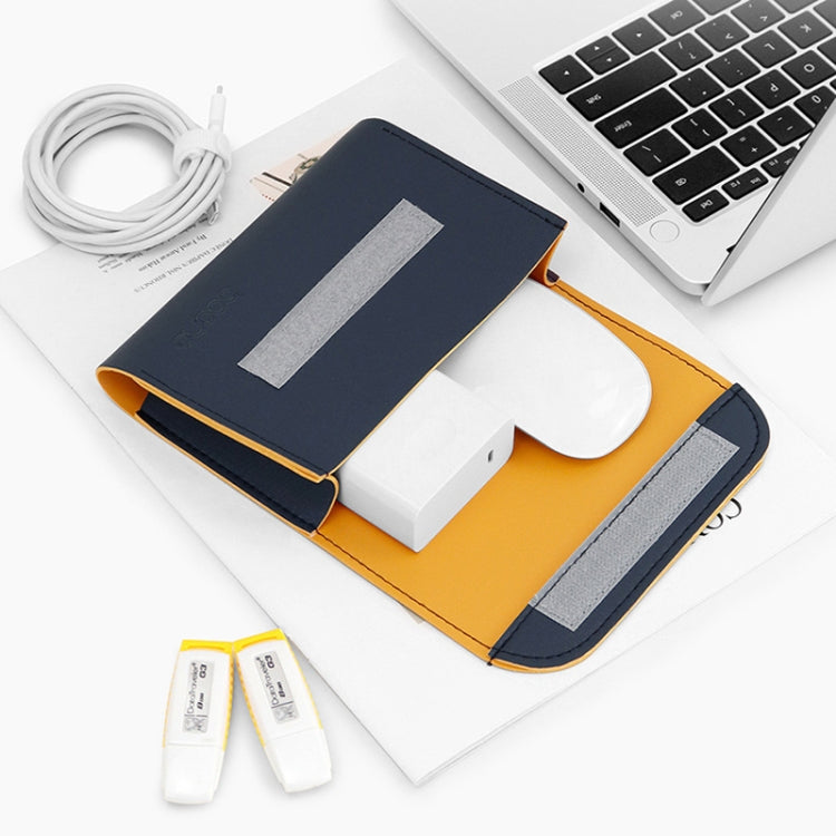 Baona BN-Q009 Small Leather Mouse Charger Storage Bag, Deep Blue+Yellow, Gray Green+Light Green, Silver+Blue