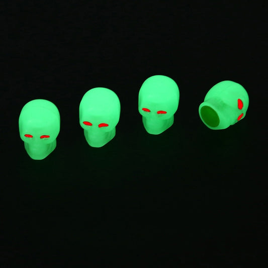 1 Sets Car Tire Luminous Valve Cap Motorcycle Skull Valve Core Cap, 1 Set Green, 1 Set Yellow, 1 Set Red, 1 Set Blue