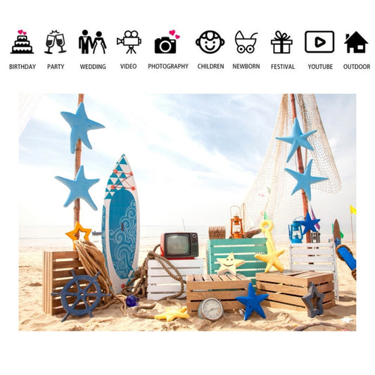 Tissu de fond pour photographie de planche de surf de plage 2,1 m x 1,5 m