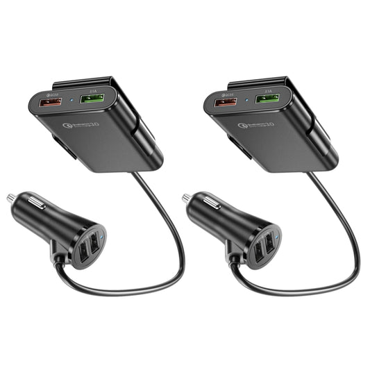 2PCS QC3.0 Quatre ports chargeur rapide de voiture 5V 8A pour siège arrière, 2PCS+Noir, 2PCS+Blanc