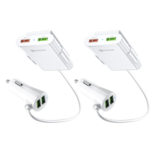 2PCS QC3.0 Quatre ports chargeur rapide de voiture 5V 8A pour siège arrière, 2PCS+Noir, 2PCS+Blanc