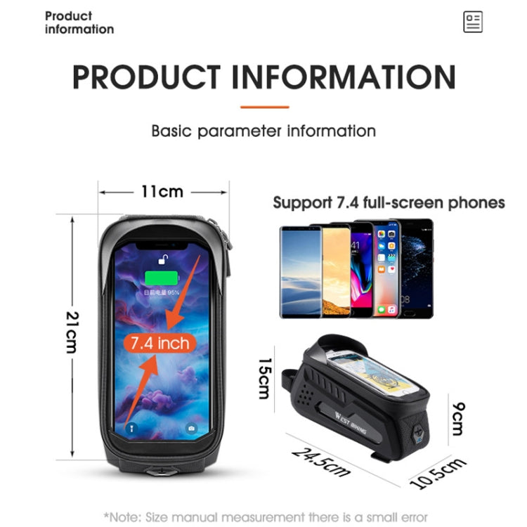 WEST BIKING Bicycle Front Bag TPU  Hard Shell Riding Front Beam Bag, YP0707293