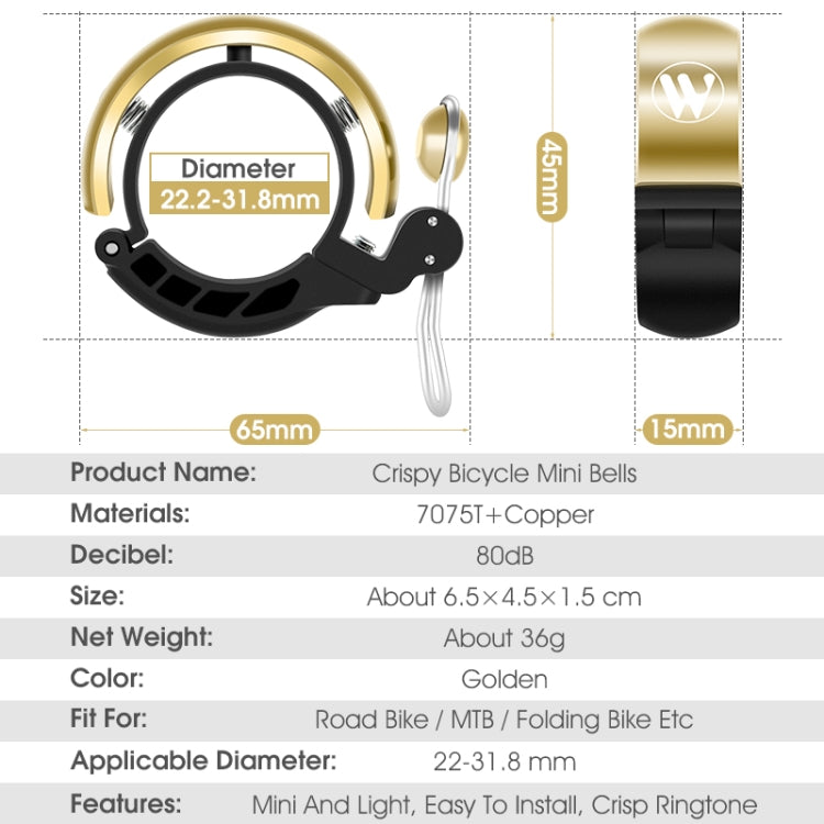 WEST BIKING Bicycle Retro Copper Bell Riding Crisp & Loud Bell, WEST BIKING Copper Bell(Gold)