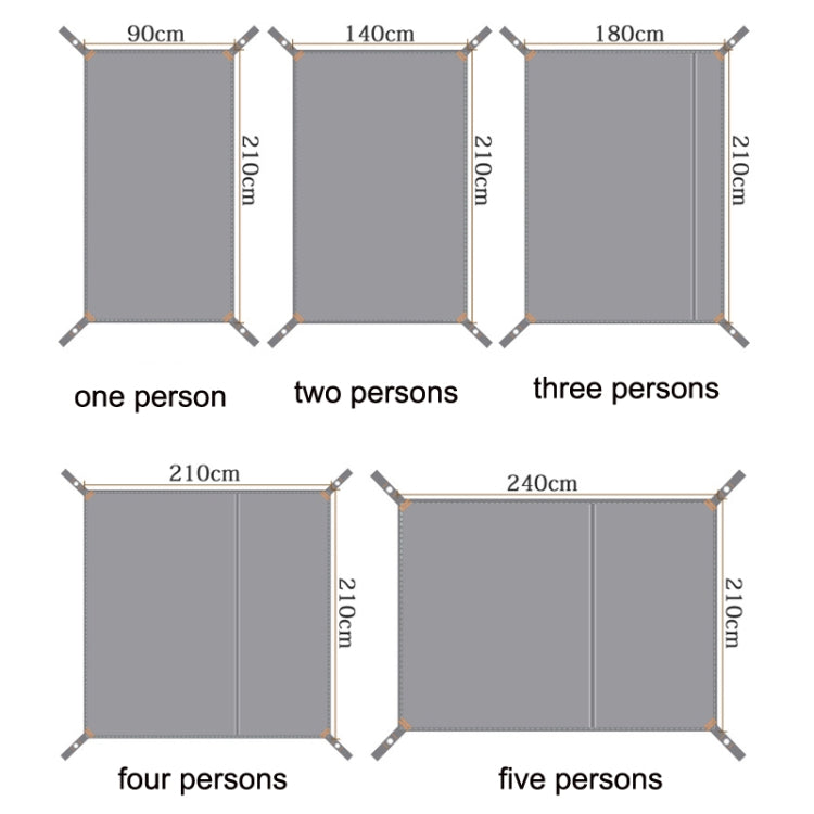 Tapis de sol d'extérieur en toile Oxford épaissie imperméable pour pique-nique, Dimensions :, 90x210cm, 140x210cm, 180x210cm, 210x210cm, 240x210cm