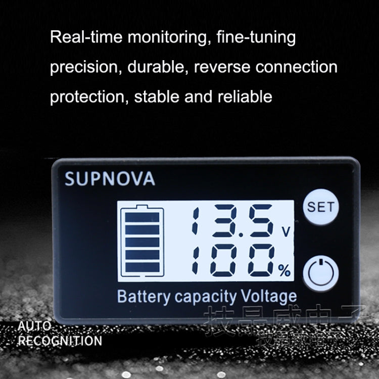 SUPNOVA LCD Two-wire Voltage and Electricity Meter DC Digital Display Voltmeter, Blue, White