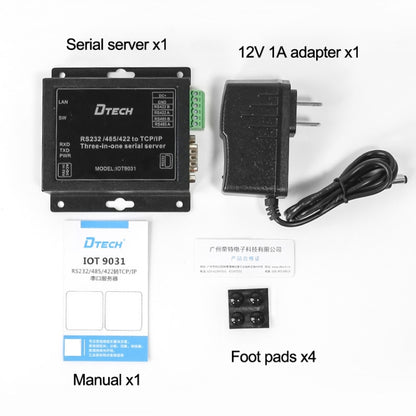 DTECH IOT9031 RS232/485/422 To TCP 3 In 1 Serial Server, CN Plug, IOT9031 RS232/485/422 To TCP