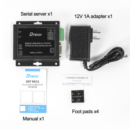 DTECH IOT9031 RS232/485/422 To TCP 3 In 1 Serial Server, CN Plug, IOT9031 RS232/485/422 To TCP