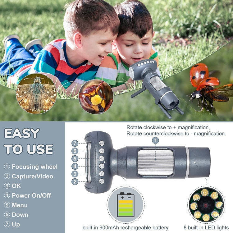 Children Camera Microscope USB Electronic Microscope Digital Magnifying Glass, Children Camera Pink, Children Camera Silver Gray