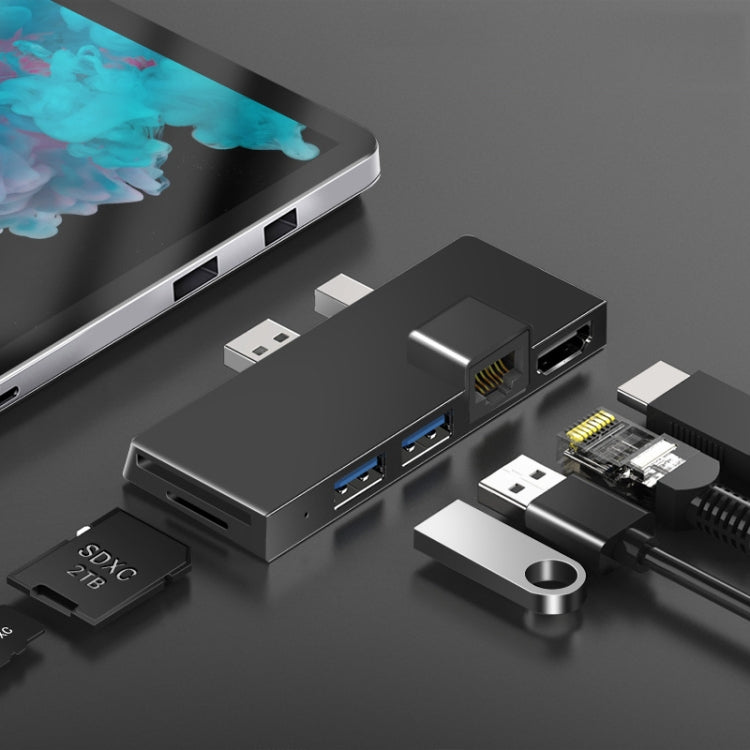 W05 8 In 1 USB3.1 Gne1 Ethernet RJ45 Converter For Surface Pro4/5/6, Black, Silver