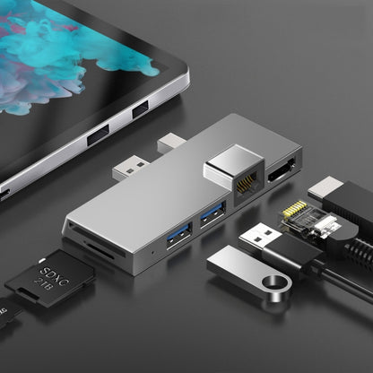 W05 8 In 1 USB3.1 Gne1 Ethernet RJ45 Converter For Surface Pro4/5/6, Black, Silver