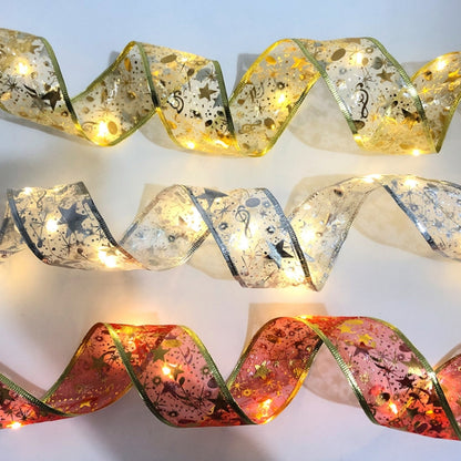 Christmas LED Lights Bronzing Double Ribbon String Lights