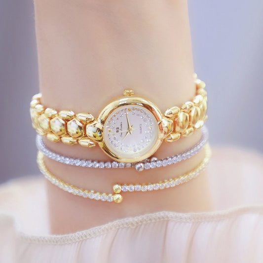 Montre BS Bee Sister FA1691 pour femme, avec chaîne et diamants, or et argent.