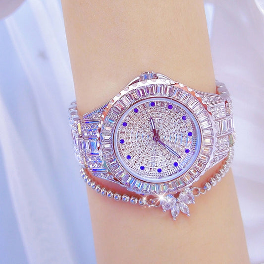 Montre femme BS Bee Sister FA1686 avec chaîne sertie de diamants, argent, argent doré, or