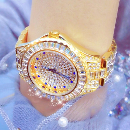 BS Bee Sister FA1686 Montre femme incrustée de diamants, montre-chaîne à bijoux, argent, argent doré, or