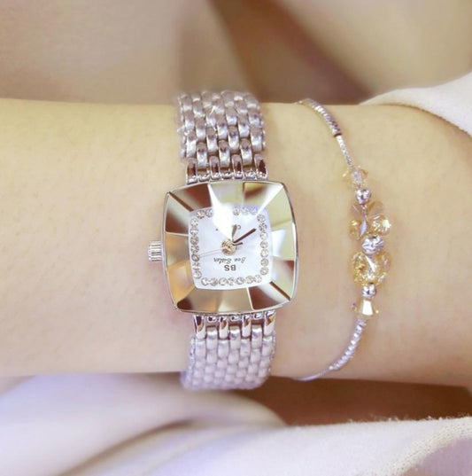 Montre femme BS Bee Sister FA1197, cadran carré, bracelet en acier inoxydable, argent, or