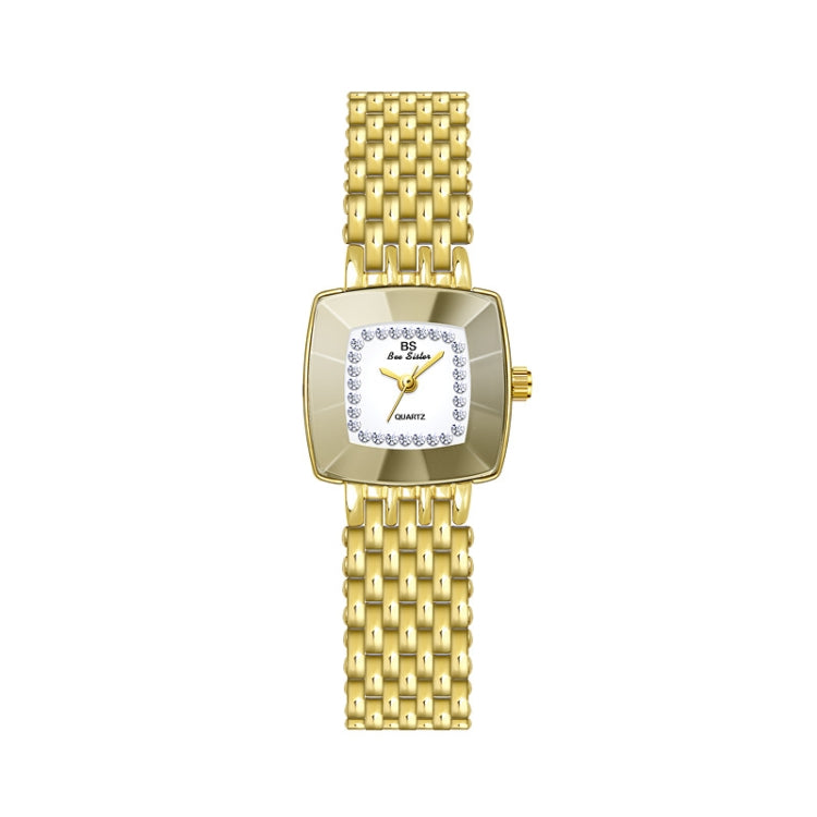 BS Bee Sister FA1197 Montre simple pour femme à cadran carré et bracelet en acier inoxydable, Argent, Or