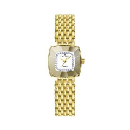 BS Bee Sister FA1197 Montre simple pour femme à cadran carré et bracelet en acier inoxydable, Argent, Or