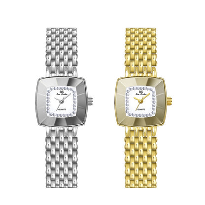 BS Bee Sister FA1197 Montre simple pour femme à cadran carré et bracelet en acier inoxydable, Argent, Or