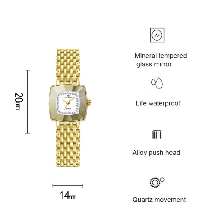 BS Bee Sister FA1197 Montre simple pour femme à cadran carré et bracelet en acier inoxydable, Argent, Or