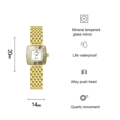 BS Bee Sister FA1197 Montre simple pour femme à cadran carré et bracelet en acier inoxydable, Argent, Or