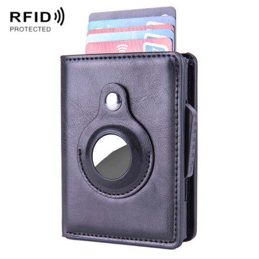 Porte-cartes antivol RFID X-80 en cuir brossé pour AirTag 2e génération / AirTag 1re génération, noir, bleu, café, abricot, noir fibre de carbone
