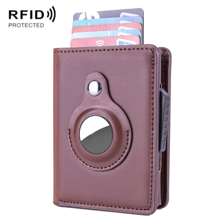 Porte-cartes en cuir brossé antivol RFID X-80 pour AirTag 2e génération / AirTag 1re génération, noir, bleu, café, abricot, noir fibre de carbone