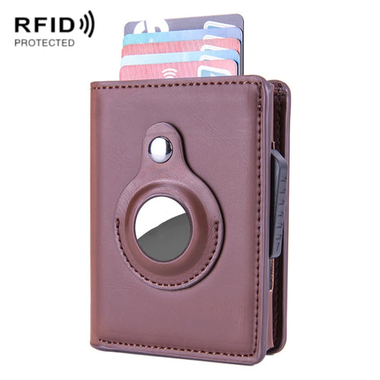 Porte-cartes antivol RFID X-80 en cuir brossé pour AirTag 2e génération / AirTag 1re génération, noir, bleu, café, abricot, noir fibre de carbone