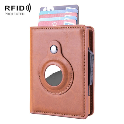 Porte-cartes en cuir brossé antivol RFID X-80 pour AirTag 2e génération / AirTag 1re génération, noir, bleu, café, abricot, noir fibre de carbone