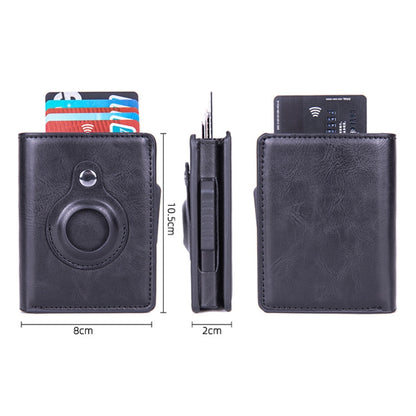 Porte-cartes en cuir brossé antivol RFID X-80 pour AirTag 2e génération / AirTag 1re génération, noir, bleu, café, abricot, noir fibre de carbone