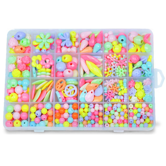 Kit de 24 perles acryliques pour enfants, à monter soi-même : collier et bracelet.