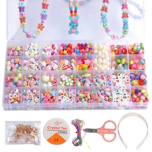 Kit de 32 perles acryliques pour enfants, à monter soi-même (collier, bracelet), sans boîte, avec boîte colorée
