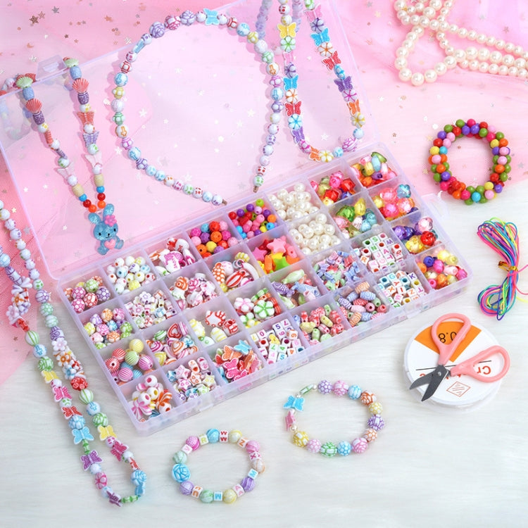 32 Grilles Perles Acryliques Jouets Collier Bracelet Bricolage Enfants, Sans Boîte, Avec Boîte Colorée