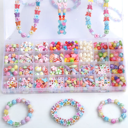 32 Grilles Perles Acryliques Jouets Collier Bracelet Bricolage Enfants, Sans Boîte, Avec Boîte Colorée